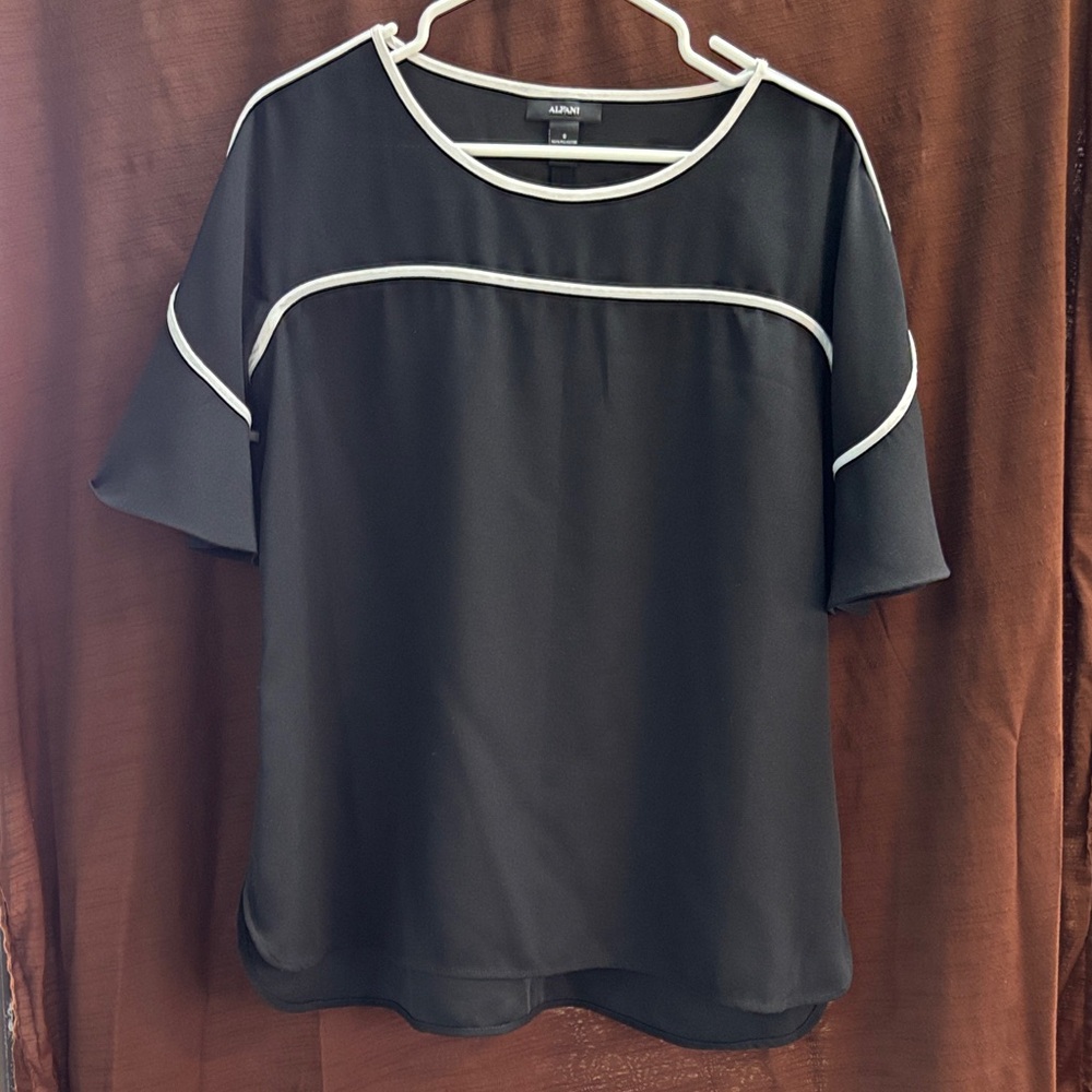 Alfani Black Blouse with White Trim